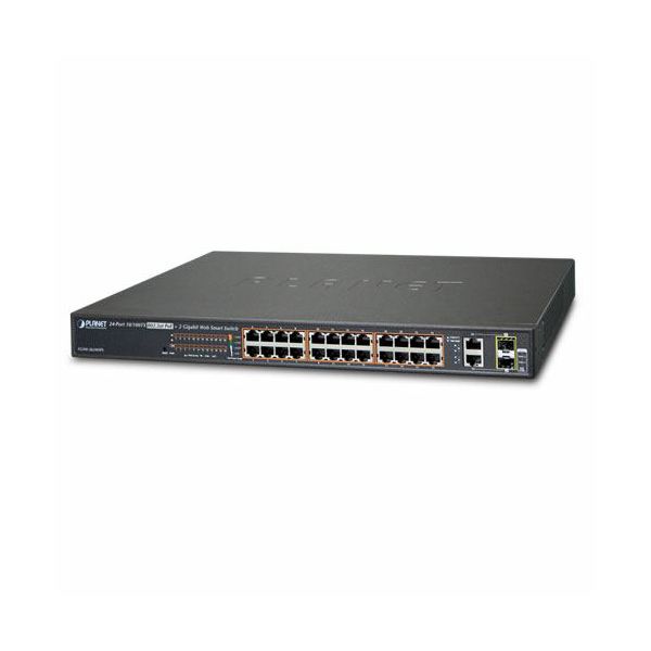 Planet 24-Port 100TX 802.3at PoE 2-Port Gigabit TP SFP Web Smart Switch 220W
