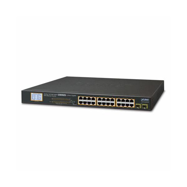 Planet 24-Port RJ45 Gigabit 802.3at PoE 2-Port Gigabit SFP Ethernet Switch with LCD PoE Monitor