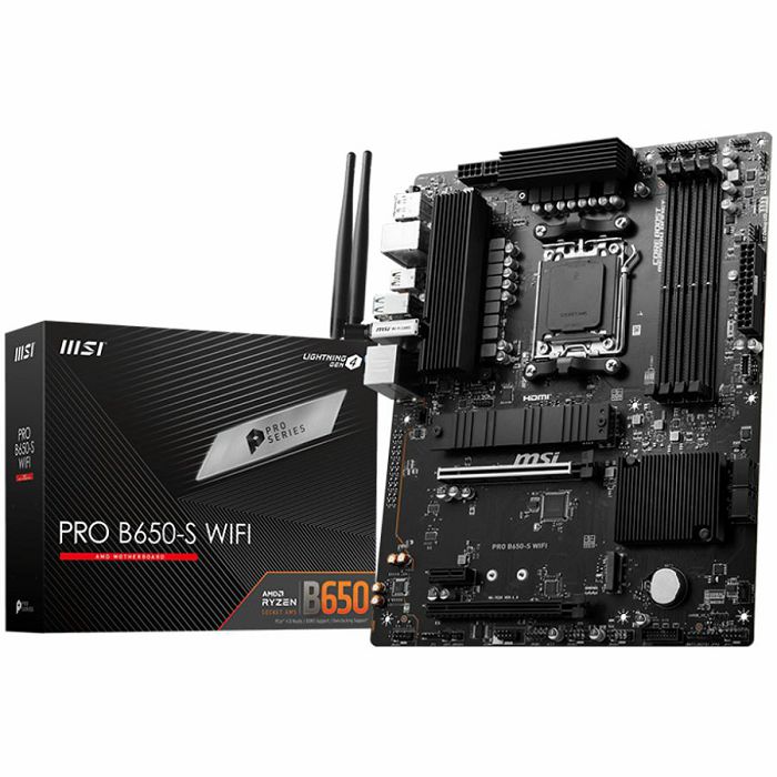 MSI PRO B650-S WIFI, AMD B650, AM5, DDR5, SATA3, PCIe 4.0, 2x M.2, 2.5GbE/ax WiFi 6E, USB 3.2 Gen2x2, ATX