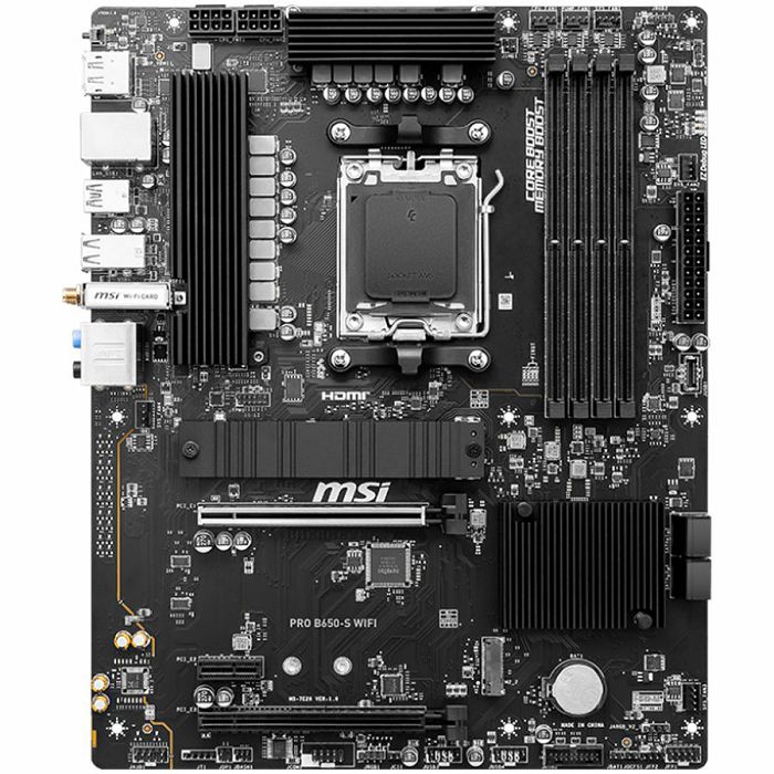 MSI PRO B650-S WIFI, AMD B650, AM5, DDR5, SATA3, PCIe 4.0, 2x M.2, 2.5GbE/ax WiFi 6E, USB 3.2 Gen2x2, ATX