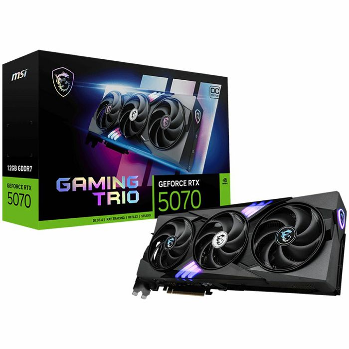 MSI Video Card Nvidia GeForce RTX 5070 12G GAMING TRIO OC, 12GB GDDR7, 192bit, Effective Memory Clock: 28000MHz, Boost: 2610 MHz, 6144 CUDA Cores, PCIe 5.0, 3x DP 2.1b, HDMI 2.1b, RAY TRACING, Triple 