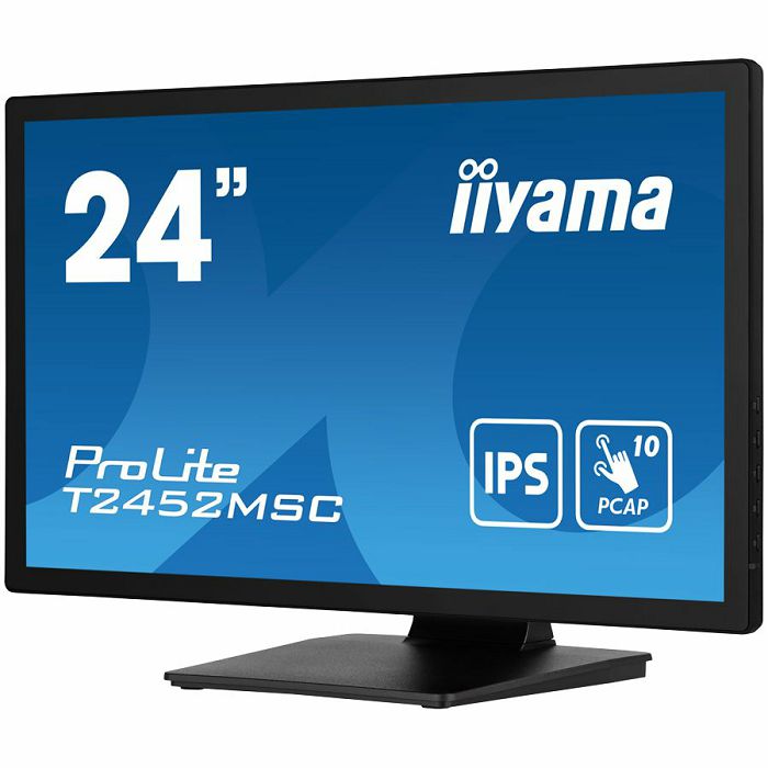 IIYAMA Monitor LED PROLITE T2452MSC-B1 24” PCAP multi-touch edge-to-edge glass and anti fingerprint coating IPS Full HD 400 cd/m² HDMI DP Speakers