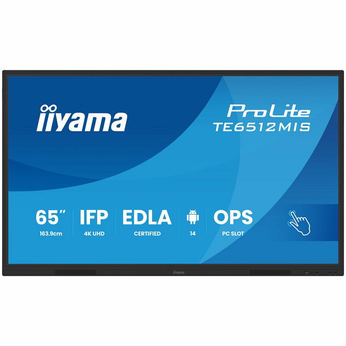 Iiyama ProLite TE6512MIS-B4AG 65" Diagonal Class LED-backlit LCD display interactive digital signage (multi touch) / optional slot-in PC capability 4K UHD (2160p) 3840 x 2160 Direct LED matte black (