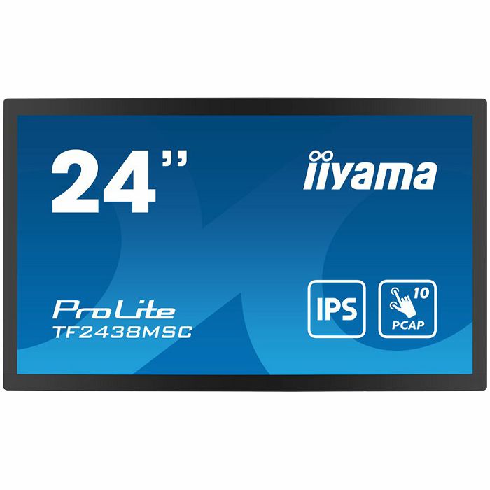 IIYAMA Monitor LED TF2438MSC-B1 TOUCH 23.8” 10pt Optical Bonded PCAP Open Frame 1920 x 1080 600cd 1000:1 5ms bonded PCAP HDMI DP USB landscape, portrait, face-up
