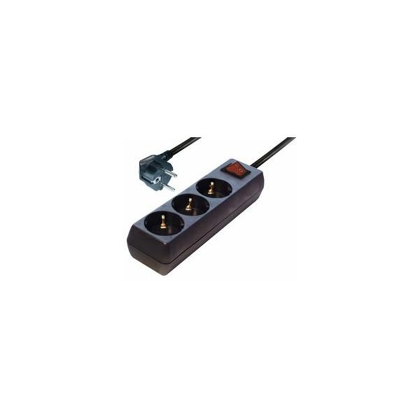 Transmedia 3-way Schuko power strip black