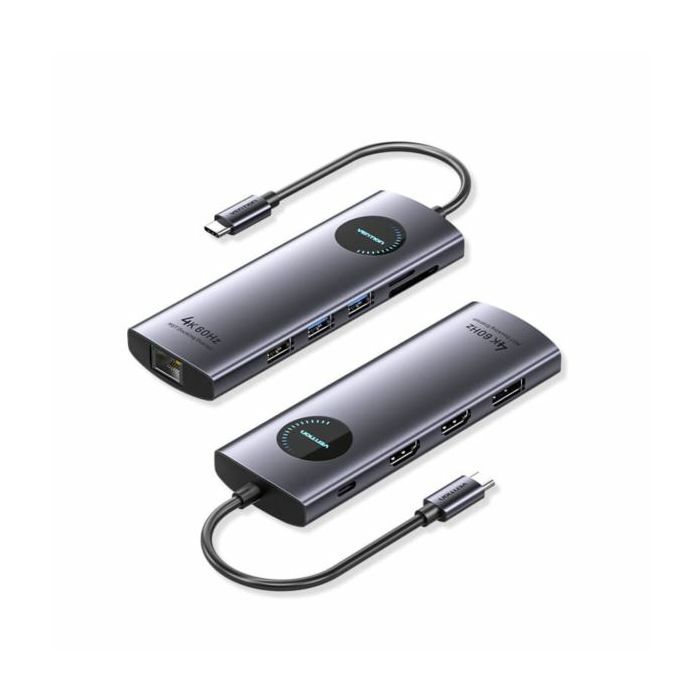 Vention USB-C to DP HDMI USB 3.0 x 2 USB 2.0 RJ45 SD TF PD MST Docking Station, 0,15m