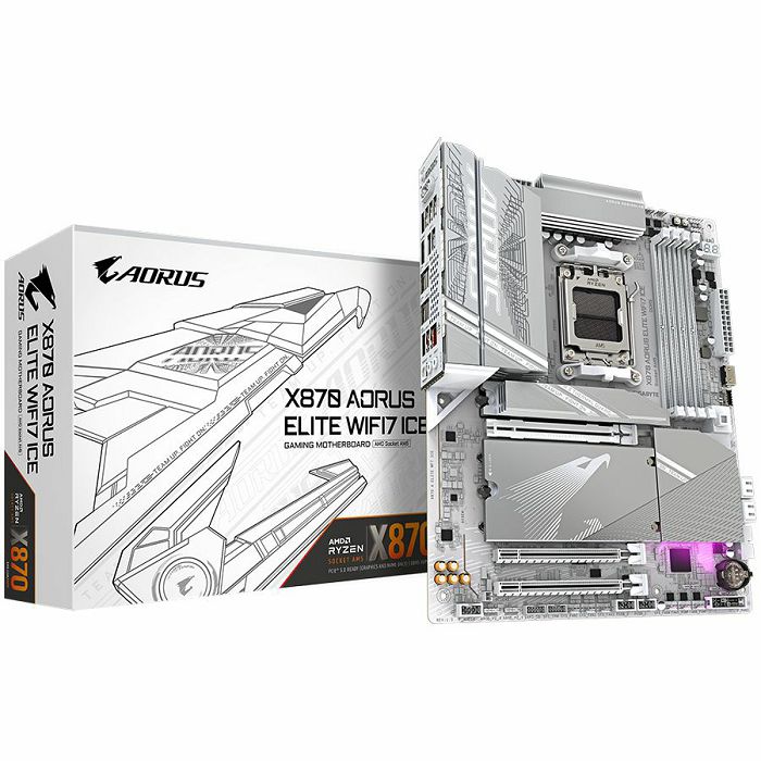 GIGABYTE MB X870 AORUS ELITE WIFI7 ICE (AM5, 4x DDR5 256GB, 1x PCI-E 5.0 x16x16, 1x PCI-E 4.0 x16x4, 1x PCI-E 3.0 x16x2, 3x M.2 PCIe 5.0 & 1x M.2 PCIe 4.0, 4x SATA, 2x USB4 Type-C. 6x USB 3.2, 4x USB