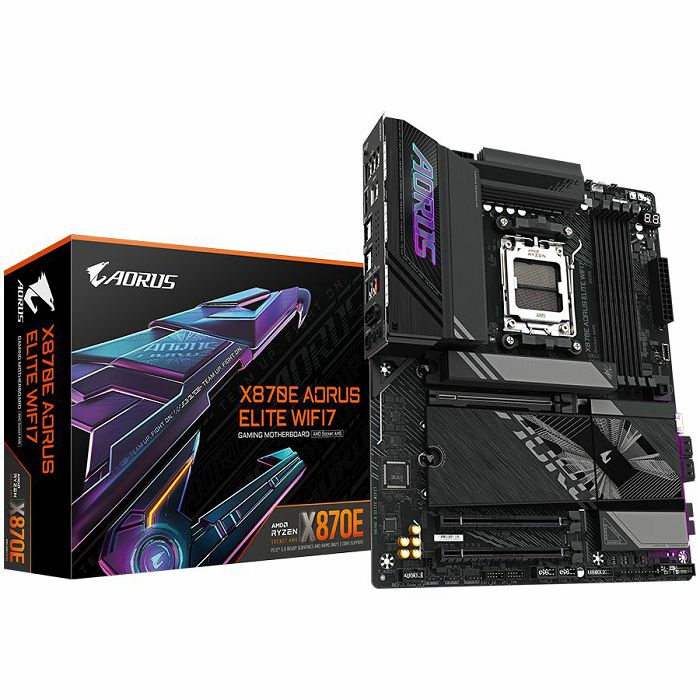 GIGABYTE MB X870E AORUS ELITE WIFI7 (AM5, 4x DDR5 256GB, 1x PCI-E 5.0 x16x16, 1x PCI-E 4.0 x16x4, 1x PCI-E 3.0 x16x2, 3x M.2 PCIe 5.0 & 1x M.2 PCIe 4, 4x SATA, 2x USB4 Type-C, 6x USB 3.2, 3x USB 2.0, 