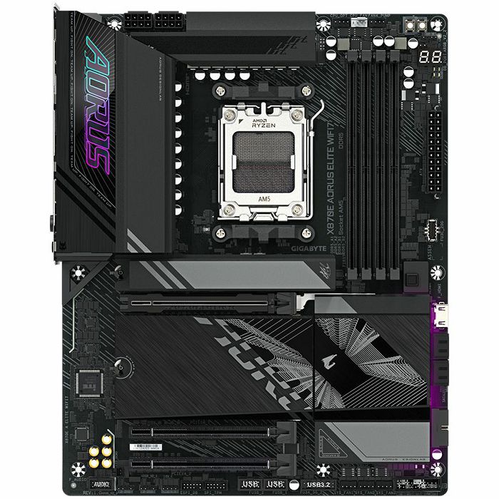 GIGABYTE MB X870E AORUS ELITE WIFI7 (AM5, 4x DDR5 256GB, 1x PCI-E 5.0 x16x16, 1x PCI-E 4.0 x16x4, 1x PCI-E 3.0 x16x2, 3x M.2 PCIe 5.0 & 1x M.2 PCIe 4, 4x SATA, 2x USB4 Type-C, 6x USB 3.2, 3x USB 2.0, 