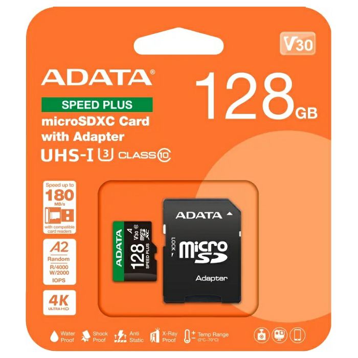 ADATA microSD U3, V30, 180/160MBs, 128GB