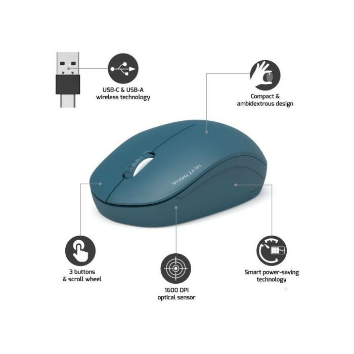 Port miš OFFICE bežični USB-A/USB-C, plavi