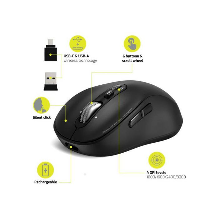 Port miš EXPERT WL+BT, punjivi USB-C, crni